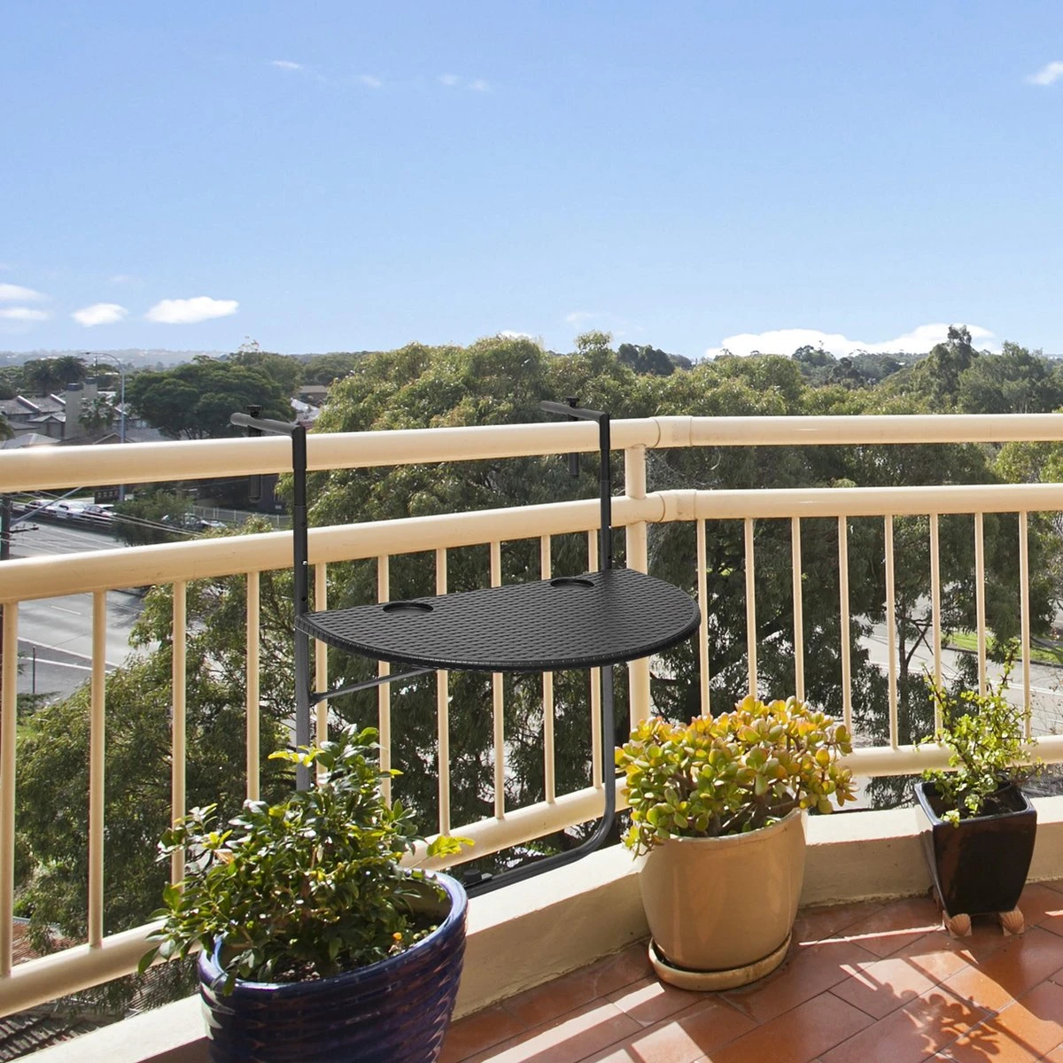 Relaxdays Balkontafel Inklapbaar, Balkon Tafel Rotan, Hangtafel Reling - Zwart 5 Relaxdays Balkontafel Inklapbaar, Balkon Tafel Rotan, Hangtafel Reling - Zwart - Afbeelding 3