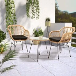 Casaria Tuinset Bali 3 Delig – 1 Tafel/2 Stoelen – Naturel Zwart -Buitentuinwinkel 1200x1200 2555
