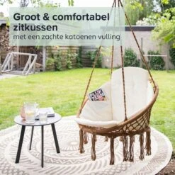 Vita5 Macramé Hangstoel - Voor Binnen En Buiten - Zonder Standaard - Incl. Kussen, Boekenvak En Beschermhoes - Tot 150kg - Bruin/Beige -Buitentuinwinkel 1200x1200 2565