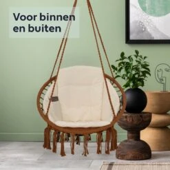 Vita5 Macramé Hangstoel - Voor Binnen En Buiten - Zonder Standaard - Incl. Kussen, Boekenvak En Beschermhoes - Tot 150kg - Bruin/Beige -Buitentuinwinkel 1200x1200 2566