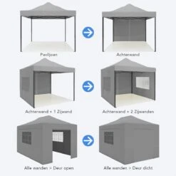 LifeGoods Partytent - 3x4.5 M - Zijwanden - Easy Up - Opvouwbaar - Waterdicht - Draagtas Met Wieltjes - Donkergrijs -Buitentuinwinkel 1200x1200 2600