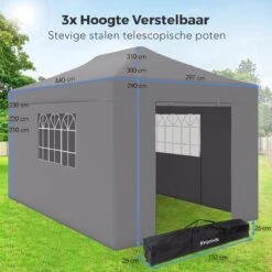 LifeGoods Partytent - 3x4.5 M - Zijwanden - Easy Up - Opvouwbaar - Waterdicht - Draagtas Met Wieltjes - Donkergrijs -Buitentuinwinkel 1200x1200 2601