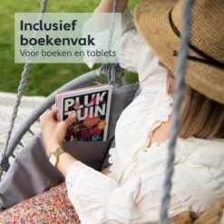 Vita5 Macramé Hangstoel - Voor Binnen En Buiten - Zonder Standaard - Incl. Kussen, Boekenvak En Beschermhoes - Tot 150kg - Grijs -Buitentuinwinkel 1200x1200 2623