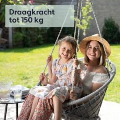 Vita5 Macramé Hangstoel - Voor Binnen En Buiten - Zonder Standaard - Incl. Kussen, Boekenvak En Beschermhoes - Tot 150kg - Grijs -Buitentuinwinkel 1200x1200 2625