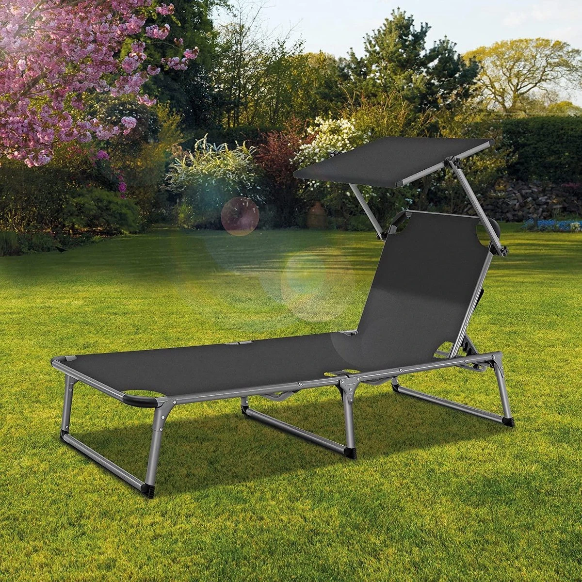 Sens Design Zonnebed - Ligbed Inklapbaar Met Zonneklep - Grijs 8 Sens Design Zonnebed - Ligbed Inklapbaar Met Zonneklep - Grijs - Afbeelding 6