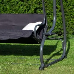 Springos Schommelbank | Linda-Schommel | 3-zits | Waterafstotend | Inclusief 2 Kussens | Verstelbare Luifel | 162 X 200 X 120 Cm | Zwart -Buitentuinwinkel 1200x1200 2668
