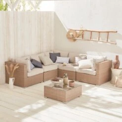 Alice's Garden Loungeset Napoli - 5 Plaatsen - Wicker - 6 Elementen - Beige/Beige -Buitentuinwinkel 1200x1200 2693