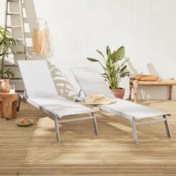 ELSA - Set Van 2 Ligstoelen Van Aluminium En Textileen, Ligbed Multipositioneel Met Wieltjes, Kleur Grijs/lichtgrijs -Buitentuinwinkel 1200x1200 2712