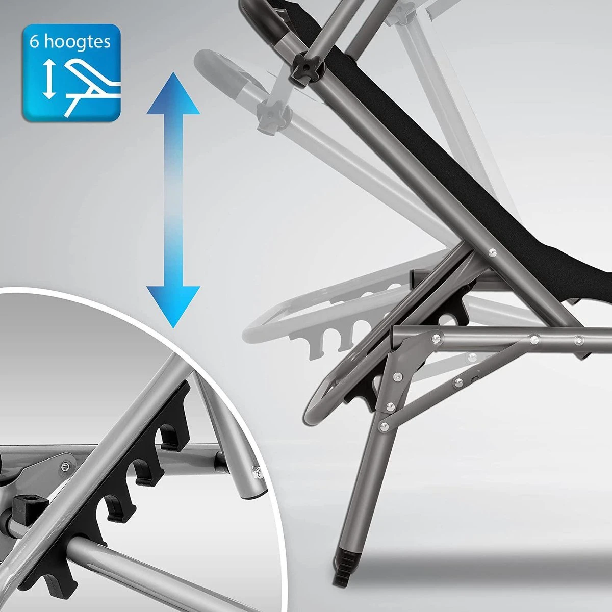 Sens Design Zonnebed - Ligbed Inklapbaar Met Zonneklep - Zwart 4 Sens Design Zonnebed - Ligbed Inklapbaar Met Zonneklep - Zwart - Afbeelding 2