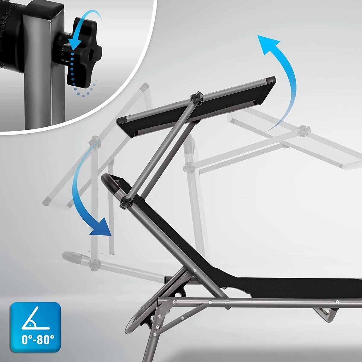 Sens Design Zonnebed - Ligbed Inklapbaar Met Zonneklep - Zwart 9 Sens Design Zonnebed - Ligbed Inklapbaar Met Zonneklep - Zwart - Afbeelding 7