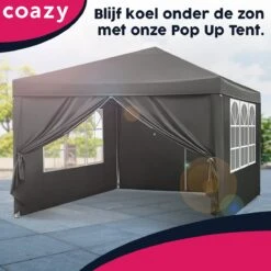 Waterdichte Partytent 3x3 Meter Opvouwbaar Met Zijwanden- Paviljoen Met Zijpanelen - Easy Up - Pop-up Tent Met Haringen, Touw En Anti Slip Poten -Buitentuinwinkel 1200x1200 2722