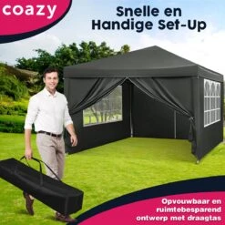 Waterdichte Partytent 3x3 Meter Opvouwbaar Met Zijwanden- Paviljoen Met Zijpanelen - Easy Up - Pop-up Tent Met Haringen, Touw En Anti Slip Poten -Buitentuinwinkel 1200x1200 2724