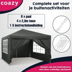 Waterdichte Partytent 3x3 Meter Opvouwbaar Met Zijwanden- Paviljoen Met Zijpanelen - Easy Up - Pop-up Tent Met Haringen, Touw En Anti Slip Poten -Buitentuinwinkel 1200x1200 2725