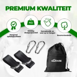 4House Ophang Koord Voor Hangmat, Hangstoel / Schommel - Hangmat Bevestigingsset Inclusief Haken - Karabijnhaak - Hangmat Standaard -Schommelophangset - Hangmat Ophangsysteem -150cm - Tot 1000kg - Boomvriendelijke Hangmat Ophangset - Set Van 2Stuks -Buitentuinwinkel 1200x1200 2764