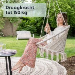 Vita5 Macramé Hangstoel - Voor Binnen En Buiten - Zonder Standaard - Incl. Kussen, Boekenvak En Beschermhoes - Tot 150kg - Beige 18 Vita5 Macramé Hangstoel - Voor Binnen En Buiten - Zonder Standaard - Incl. Kussen, Boekenvak En Beschermhoes - Tot 150kg - Beige -Buitentuinwinkel 1200x1200 2815