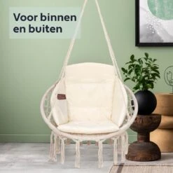 Vita5 Macramé Hangstoel - Voor Binnen En Buiten - Zonder Standaard - Incl. Kussen, Boekenvak En Beschermhoes - Tot 150kg - Beige 19 Vita5 Macramé Hangstoel - Voor Binnen En Buiten - Zonder Standaard - Incl. Kussen, Boekenvak En Beschermhoes - Tot 150kg - Beige -Buitentuinwinkel 1200x1200 2816
