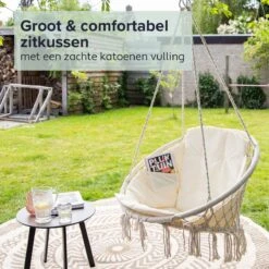 Vita5 Macramé Hangstoel - Voor Binnen En Buiten - Zonder Standaard - Incl. Kussen, Boekenvak En Beschermhoes - Tot 150kg - Beige 20 Vita5 Macramé Hangstoel - Voor Binnen En Buiten - Zonder Standaard - Incl. Kussen, Boekenvak En Beschermhoes - Tot 150kg - Beige -Buitentuinwinkel 1200x1200 2817