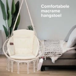 Vita5 Macramé Hangstoel - Voor Binnen En Buiten - Zonder Standaard - Incl. Kussen, Boekenvak En Beschermhoes - Tot 150kg - Beige 21 Vita5 Macramé Hangstoel - Voor Binnen En Buiten - Zonder Standaard - Incl. Kussen, Boekenvak En Beschermhoes - Tot 150kg - Beige -Buitentuinwinkel 1200x1200 2818
