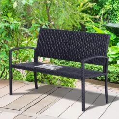 Outsunny Polyrotan Tuinbank 2-zits Parkbank Bank Staal Zwart 867-022 -Buitentuinwinkel 1200x1200 2870