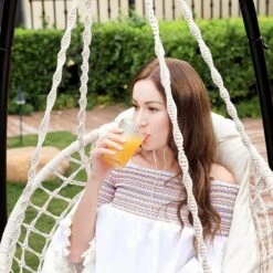 Hangstoel, Hangschommel, Hangstoel Met Een Dik Kussen, Tot 120 Kg Belastbaar, Voor Tuin, Balkon, Woonkamer, Terras, Scandinavische Stijl, Modern, Beige HMDC042M01 -Buitentuinwinkel 1200x1200 2873