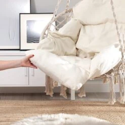 Hangstoel, Hangschommel, Hangstoel Met Een Dik Kussen, Tot 120 Kg Belastbaar, Voor Tuin, Balkon, Woonkamer, Terras, Scandinavische Stijl, Modern, Beige HMDC042M01 -Buitentuinwinkel 1200x1200 2875