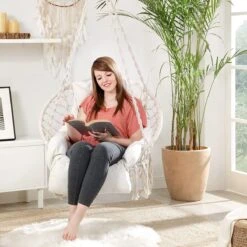 Hangstoel, Hangschommel, Hangstoel Met Een Dik Kussen, Tot 120 Kg Belastbaar, Voor Tuin, Balkon, Woonkamer, Terras, Scandinavische Stijl, Modern, Beige HMDC042M01 -Buitentuinwinkel 1200x1200 2876