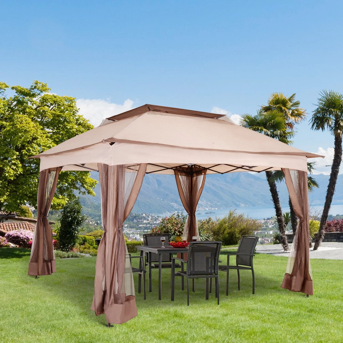 Outsunny Paviljoen Met Zijwanden Partytent Tuintent Popup 3,25 X 3,25 M Khaki 840-166 13 Outsunny Paviljoen Met Zijwanden Partytent Tuintent Popup 3,25 X 3,25 M Khaki 840-166 - Afbeelding 11
