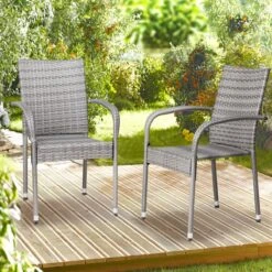 Casaria Polyrattan Tuinstoelen – 4 Stuks Stapelbaar – Grijs -Buitentuinwinkel 1200x1200 2893
