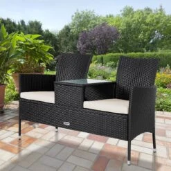 Casaria Polyrattan Tuinbank - Incl. Kussen - 143x55x88 Cm Zwart -Buitentuinwinkel 1200x1200 2992
