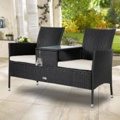 Casaria Polyrattan Tuinbank - Incl. Kussen - 143x55x88 Cm Zwart -Buitentuinwinkel 1200x1200 2993