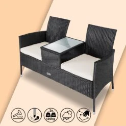 Casaria Polyrattan Tuinbank - Incl. Kussen - 143x55x88 Cm Zwart -Buitentuinwinkel 1200x1200 2994