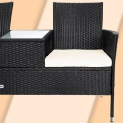 Casaria Polyrattan Tuinbank - Incl. Kussen - 143x55x88 Cm Zwart -Buitentuinwinkel 1200x1200 2995