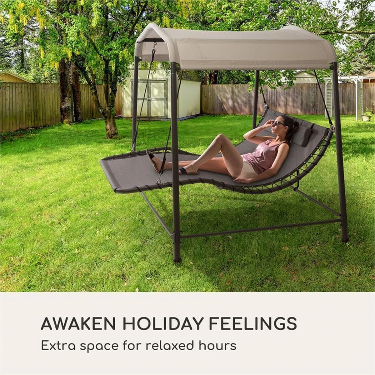 Blumfeldt Palermo Schommelbank - Hollywoodschommel 130 X 207 Cm - Ligbed Met Dak - Schommelstoel Voor 2 Personen - Tuinbank Inclusief Nekkussens - Stalen Frame En Polyester Dak - Grijs 4 Blumfeldt Palermo Schommelbank - Hollywoodschommel 130 X 207 Cm - Ligbed Met Dak - Schommelstoel Voor 2 Personen - Tuinbank Inclusief Nekkussens - Stalen Frame En Polyester Dak - Grijs - Afbeelding 2