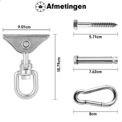 Luxe Ophangsysteem - 180° Schommelen, 360° Roteerbaar - Plafondhaak - Ophanghaak - Hangstoel Buiten - Hangstoel Binnen – Schommelstoel - Schommel - Bokszakken - RVS - Nederlandse Handleiding - -Buitentuinwinkel 1200x1200 3054