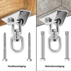 Luxe Ophangsysteem - 180° Schommelen, 360° Roteerbaar - Plafondhaak - Ophanghaak - Hangstoel Buiten - Hangstoel Binnen – Schommelstoel - Schommel - Bokszakken - RVS - Nederlandse Handleiding - -Buitentuinwinkel 1200x1200 3055