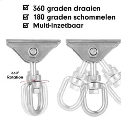 Luxe Ophangsysteem - 180° Schommelen, 360° Roteerbaar - Plafondhaak - Ophanghaak - Hangstoel Buiten - Hangstoel Binnen – Schommelstoel - Schommel - Bokszakken - RVS - Nederlandse Handleiding - -Buitentuinwinkel 1200x1200 3056