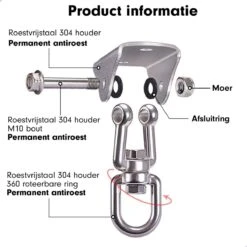 Luxe Ophangsysteem - 180° Schommelen, 360° Roteerbaar - Plafondhaak - Ophanghaak - Hangstoel Buiten - Hangstoel Binnen – Schommelstoel - Schommel - Bokszakken - RVS - Nederlandse Handleiding - -Buitentuinwinkel 1200x1200 3059