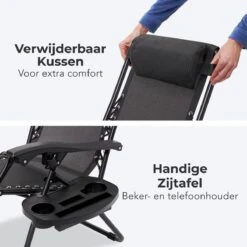 LifeGoods Opvouwbare Tuinstoelen - Verstelbaar Zonnescherm - 2 Stuks - 30°-90° Verstelbaar - Metaal - Zwart -Buitentuinwinkel 1200x1200 3070