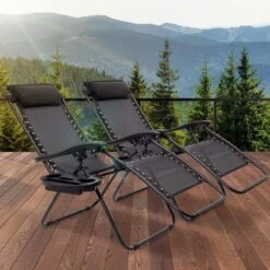 LifeGoods Opvouwbare Tuinstoelen - Verstelbaar Zonnescherm - 2 Stuks - 30°-90° Verstelbaar - Metaal - Zwart -Buitentuinwinkel 1200x1200 3073