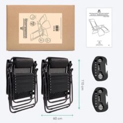 LifeGoods Opvouwbare Tuinstoelen - Verstelbaar Zonnescherm - 2 Stuks - 30°-90° Verstelbaar - Metaal - Zwart -Buitentuinwinkel 1200x1200 3076