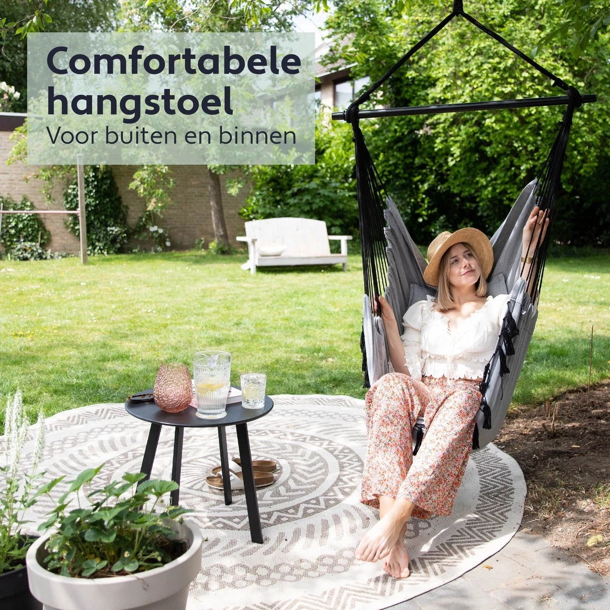 Vita5 XXL Hangstoel | Binnen&Buiten Hangnest | Incl. 2 Kussens En Boekenvak | Volwassenen&Kinderen | Hangmatstoel Tot 225kg | Grijs 4 Vita5 XXL Hangstoel | Binnen&Buiten Hangnest | Incl. 2 Kussens En Boekenvak | Volwassenen&Kinderen | Hangmatstoel Tot 225kg | Grijs - Afbeelding 2