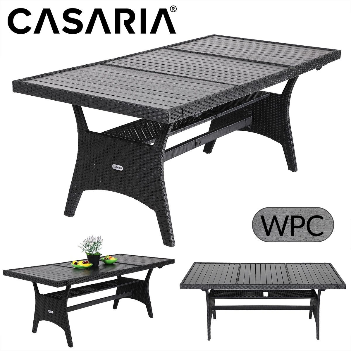 Casaria Polyrattan Tuintafel - WPC Tafelblad 190x90x74 Cm – Zwart 8 Casaria Polyrattan Tuintafel - WPC Tafelblad 190x90x74 Cm – Zwart - Afbeelding 6