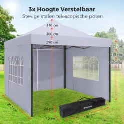 LifeGoods Partytent - 3x3 M - Zijwanden - Easy Up - Opvouwbaar - Waterdicht - Draagtas Met Wieltjes - Donkergrijs -Buitentuinwinkel 1200x1200 3250