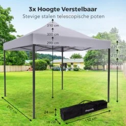LifeGoods Partytent - 3x3 M - Easy Up - Opvouwbaar - Waterdicht - Draagtas Met Wieltjes - Donkergrijs -Buitentuinwinkel 1200x1200 3255