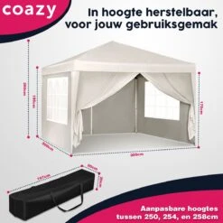 Waterdichte Partytent 3x3 Meter Opvouwbaar Met Zijwanden- Paviljoen Met Zijpanelen - Easy Up - Pop-up Tent Met Haringen, Touw En Anti Slip Poten -Buitentuinwinkel 1200x1200 3260