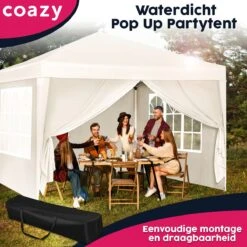 Waterdichte Partytent 3x3 Meter Opvouwbaar Met Zijwanden- Paviljoen Met Zijpanelen - Easy Up - Pop-up Tent Met Haringen, Touw En Anti Slip Poten -Buitentuinwinkel 1200x1200 3262