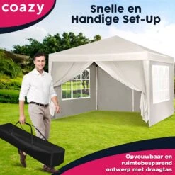Waterdichte Partytent 3x3 Meter Opvouwbaar Met Zijwanden- Paviljoen Met Zijpanelen - Easy Up - Pop-up Tent Met Haringen, Touw En Anti Slip Poten -Buitentuinwinkel 1200x1200 3263