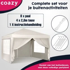 Waterdichte Partytent 3x3 Meter Opvouwbaar Met Zijwanden- Paviljoen Met Zijpanelen - Easy Up - Pop-up Tent Met Haringen, Touw En Anti Slip Poten -Buitentuinwinkel 1200x1200 3264
