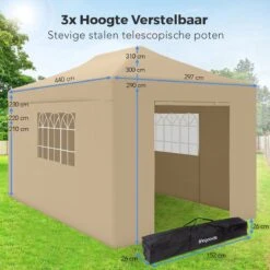 LifeGoods Partytent - 3x4.5 M - Zijwanden - Easy Up - Opvouwbaar - Waterdicht - Draagtas Met Wieltjes - Beige 16 LifeGoods Partytent - 3x4.5 M - Zijwanden - Easy Up - Opvouwbaar - Waterdicht - Draagtas Met Wieltjes - Beige -Buitentuinwinkel 1200x1200 3270