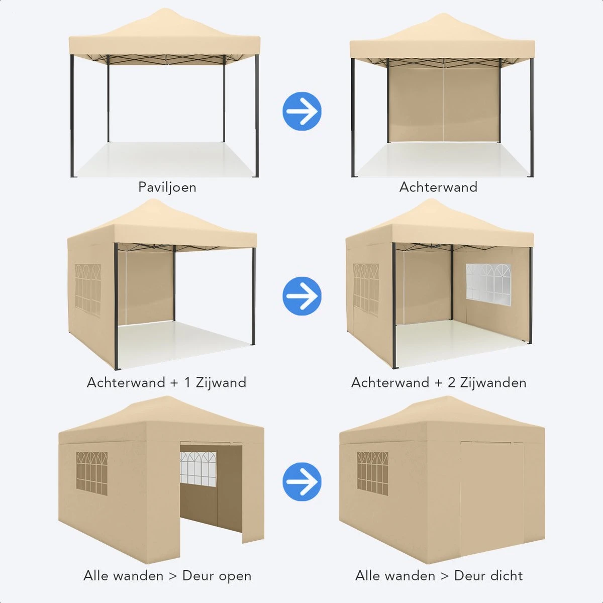 LifeGoods Partytent - 3x4.5 M - Zijwanden - Easy Up - Opvouwbaar - Waterdicht - Draagtas Met Wieltjes - Beige 9 LifeGoods Partytent - 3x4.5 M - Zijwanden - Easy Up - Opvouwbaar - Waterdicht - Draagtas Met Wieltjes - Beige - Afbeelding 7